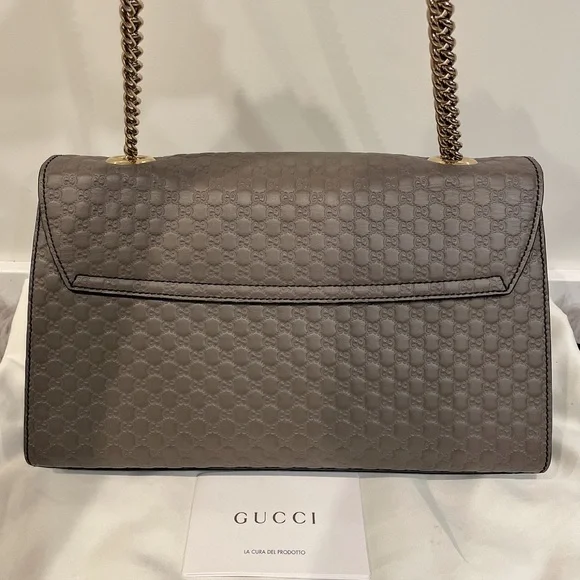 GUCCI 449635 Microguccissima Medium Emily Chain Shoulder Bag Grey - Picture 8 of 12